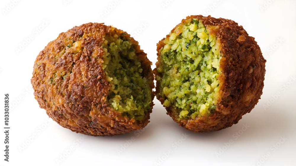 whole and half falafel isolated on a white background. whole and half falafel isolated on a white background.