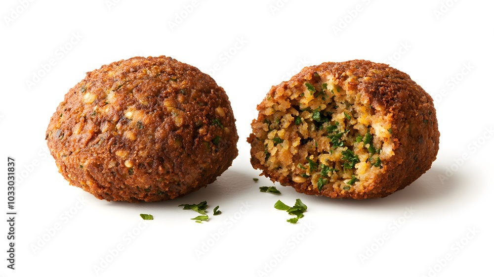 whole and half falafel isolated on a white background. whole and half falafel isolated on a white background.