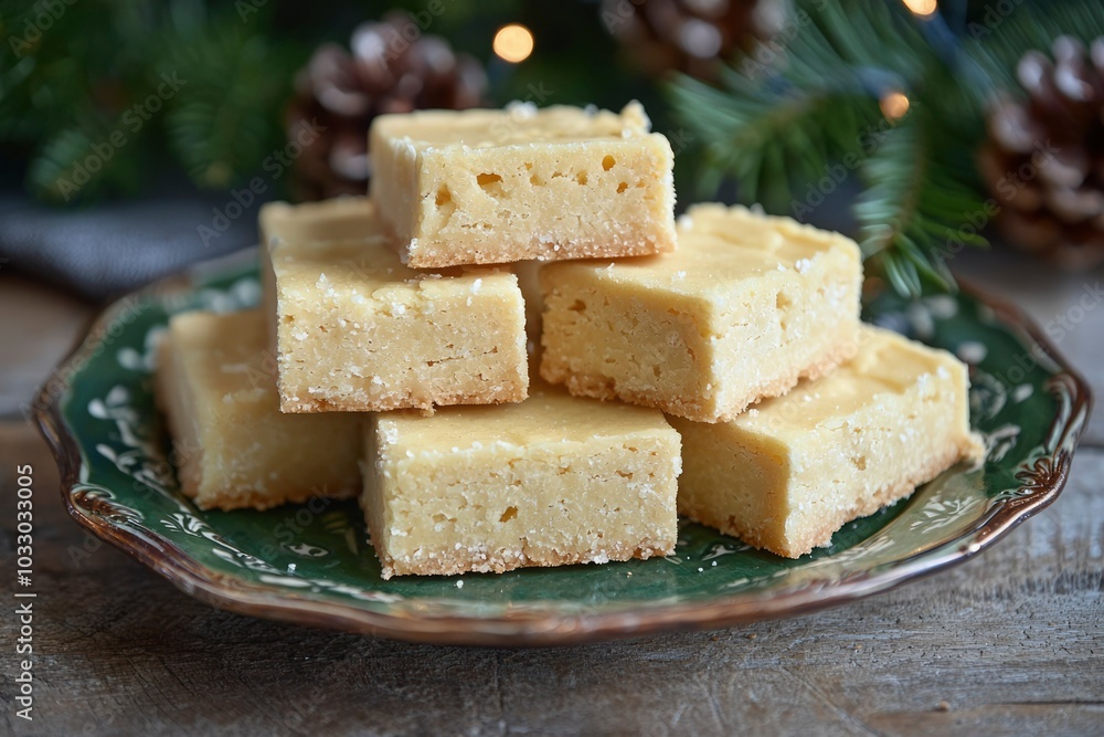 Shortbread Squares on a Green Plate Shortbread Squares on a Green Plate