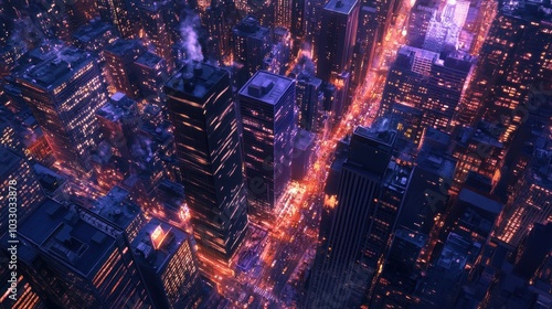 Wallpaper Mural Night cityscape with tall buildings. Torontodigital.ca