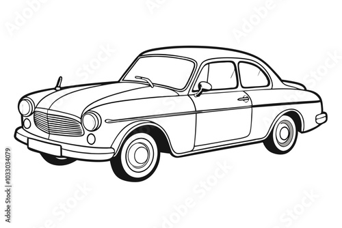 Continuous single line art drawing Retro car, Vector illustration on black and white.