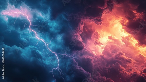 Wallpaper Mural Lightning strikes through a fiery, stormy sky. Torontodigital.ca