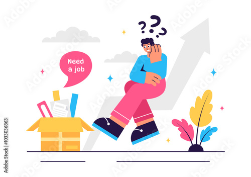 Unemployment Rate Vector Illustration featuring individuals actively searching for Jobs Amid Economic Downturns and Financial Crises in a Background