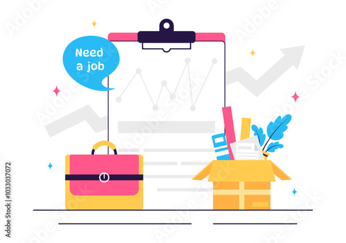 Unemployment Rate Vector Illustration featuring individuals actively searching for Jobs Amid Economic Downturns and Financial Crises in a Background