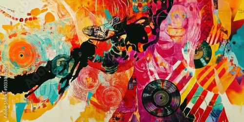 Wallpaper Mural Abstract art with colorful shapes and records. Torontodigital.ca