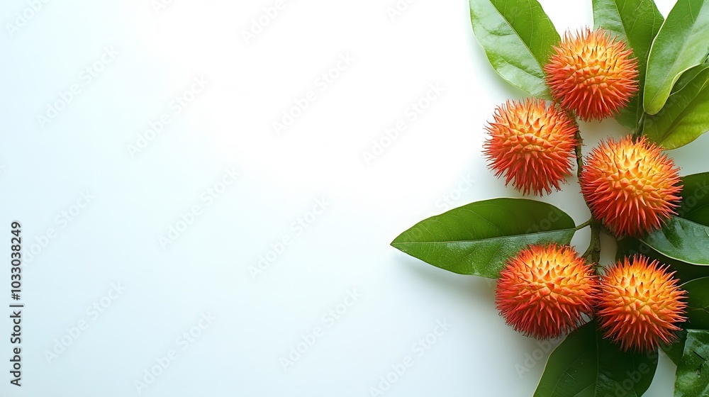 Fototapeta premium rambutan sweet delicious fruit with leaf isolated on white background. 