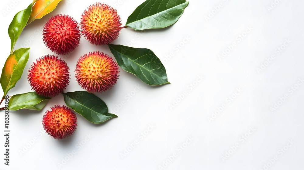 rambutan sweet delicious fruit with leaf isolated on white background. rambutan sweet delicious fruit with leaf isolated on white background.