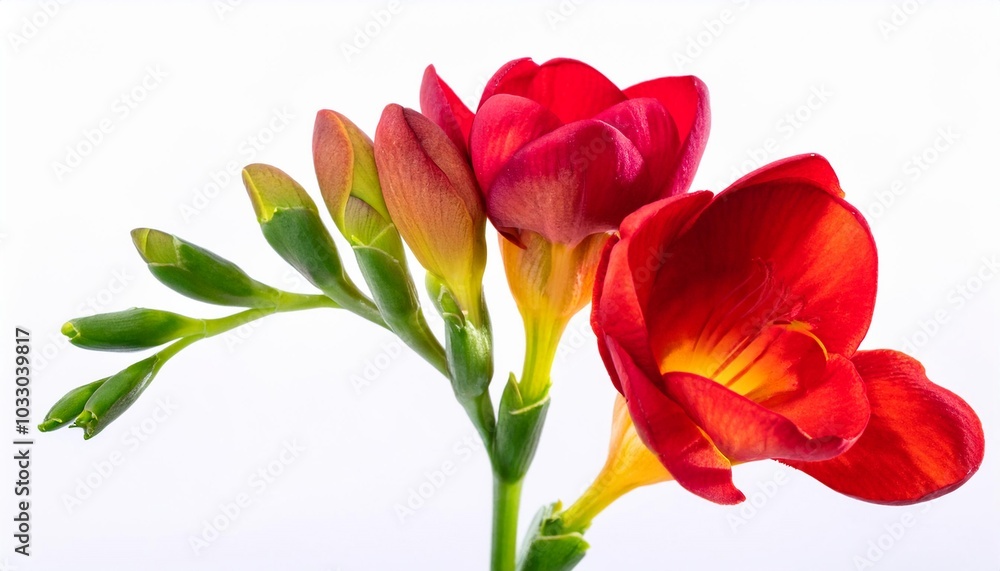 Freesia red on white background isolated. Beautiful flower. Freesia red on white background isolated. Beautiful flower.