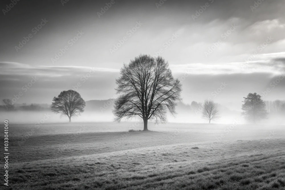 Obraz premium landscape in november fog with focus on Depth of Field