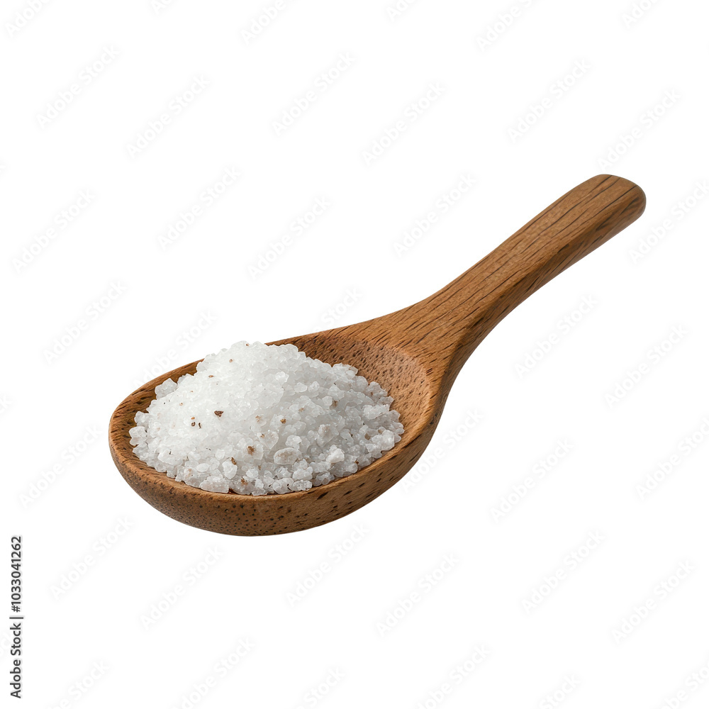 Salt in wooden spoon on white background Salt in wooden spoon on white background