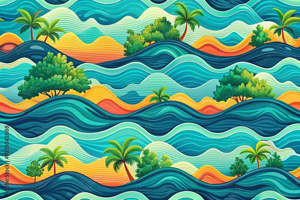 Abstract Seamless Pattern of Linear Waves and Islands in Low Light Photography for Artistic Backgrounds Abstract Seamless Pattern of Linear Waves and Islands in Low Light Photography for Artistic Backgrounds