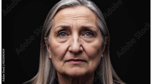 Close up portrait of sad senior woman at home
 photo