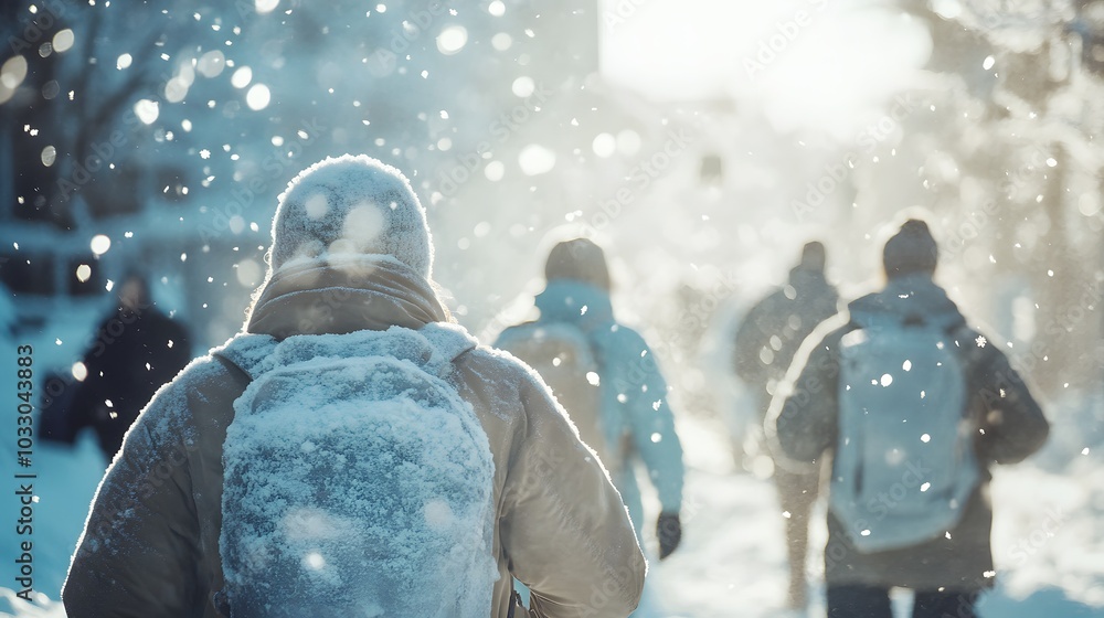 Snow overlay background, Snowfall, snowflakes in different shapes and forms, and people wearing thick jackets Snow overlay background, Snowfall, snowflakes in different shapes and forms, and people wearing thick jackets