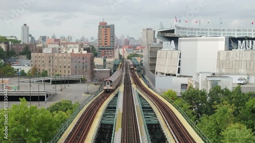 Aerial view of Yankee Stadium on a summer morning