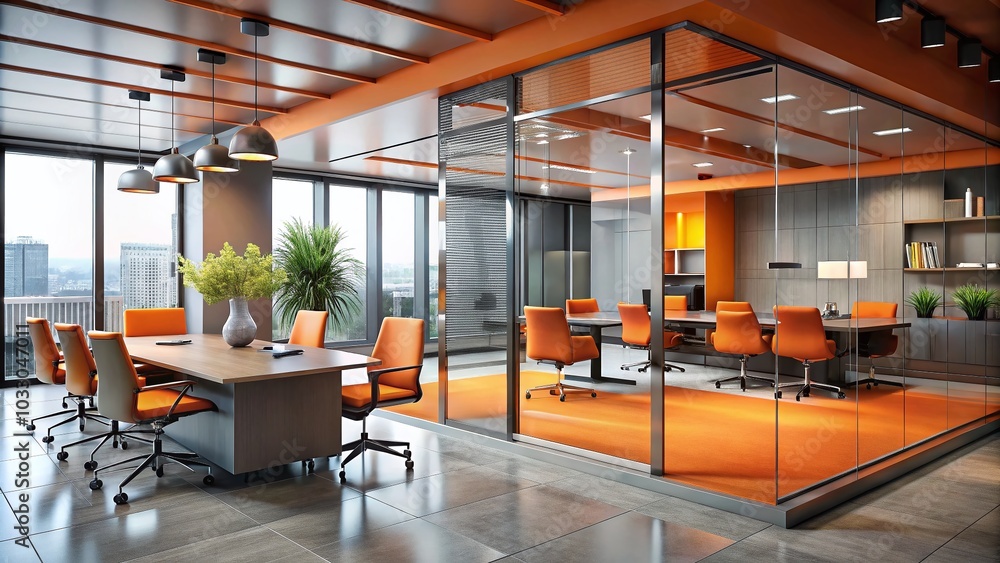 Architectural Photography of Modern Office Spaces for Annual Report with Orange and Grey Accents Architectural Photography of Modern Office Spaces for Annual Report with Orange and Grey Accents
