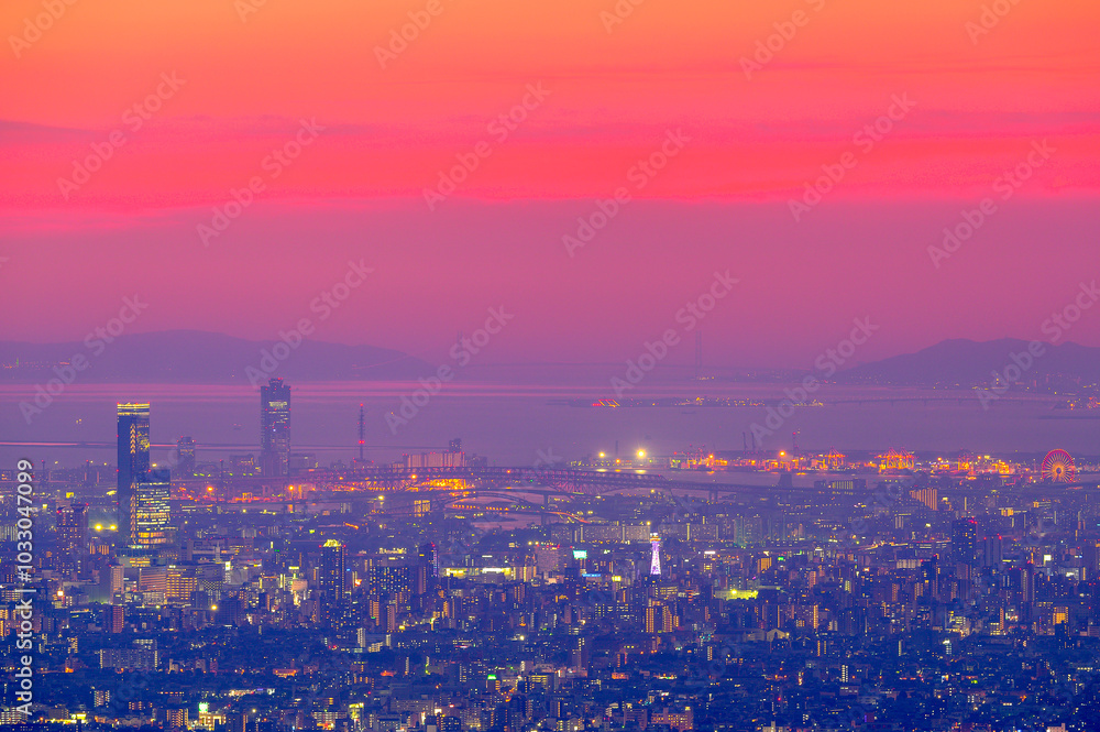 トワイライトの空と大阪の夜景 アップ トワイライトの空と大阪の夜景 アップ