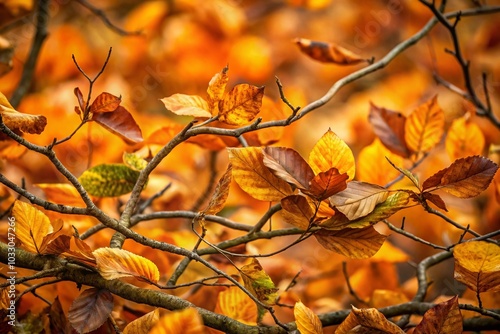 Autumn Camouflage Pattern with Twigs and Leaves for Nature Backgrounds and Textures