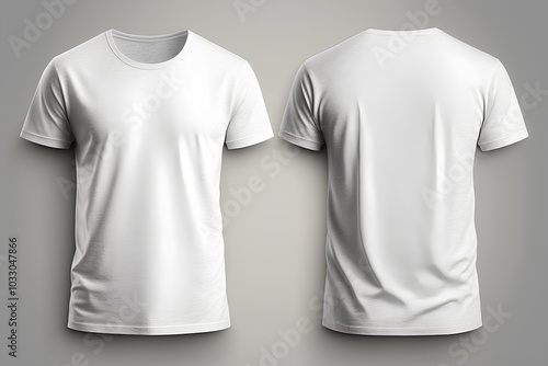 White t-shirt mockup, front and back view, isolated on grey background