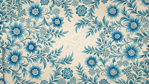 Blue floral pattern on a beige background