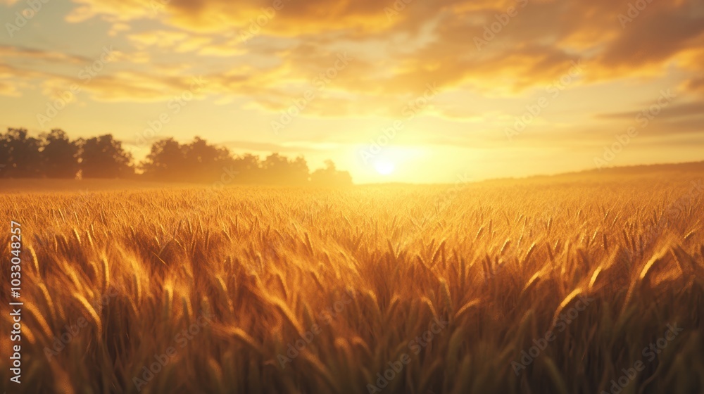 Golden wheat field bathed in sunset light. Golden wheat field bathed in sunset light.