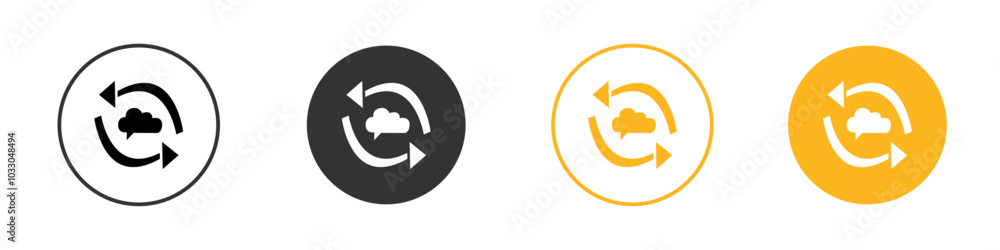 Synchronization icon black and white vector outline sign Synchronization icon black and white vector outline sign