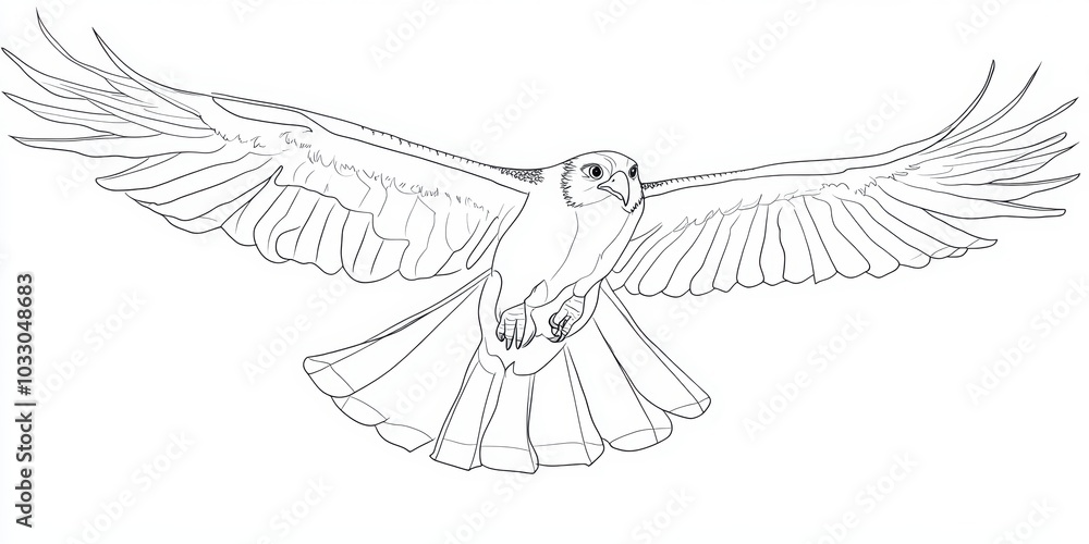Fototapeta premium Line drawing of a bird in flight.