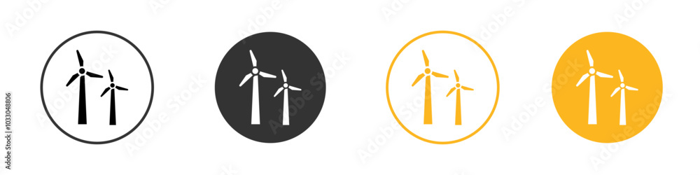 Wind turbine icon black and white vector outline sign Wind turbine icon black and white vector outline sign