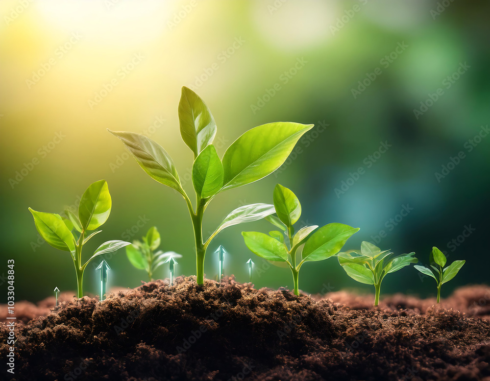 Fresh green seedlings growing from rich soil, symbolizing new beginnings, growth, and environmental sustainability. Fresh green seedlings growing from rich soil, symbolizing new beginnings, growth, and environmental sustainability.