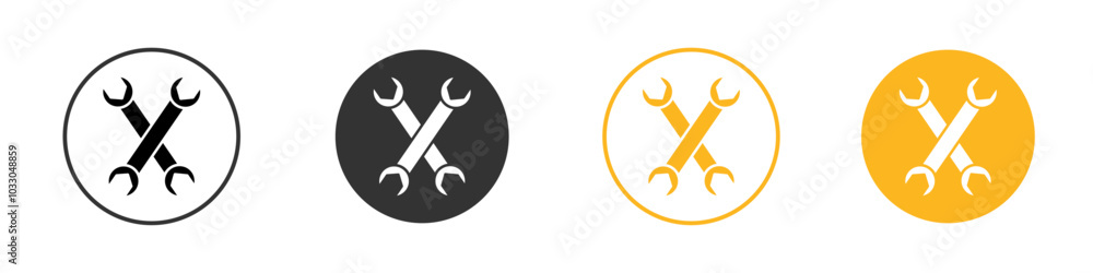 Wrench icon black and white vector outline sign