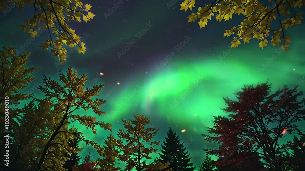 Aurora Borealis through the Trees, seamless looping 4k animation video background Aurora Borealis through the Trees, seamless looping 4k animation video background