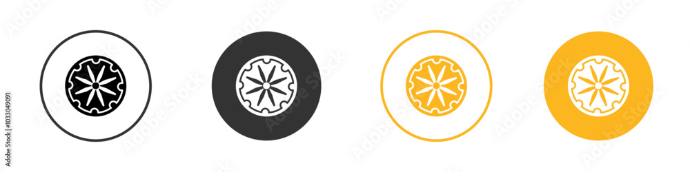 Ashoka Wheel icon black and white vector outline sign Ashoka Wheel icon black and white vector outline sign