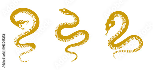 Three types of different shapes of snakes - Year of the Snake 2025 clip art set.