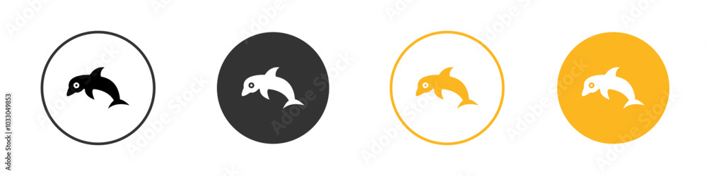 Dolphin icon black and white vector outline sign Dolphin icon black and white vector outline sign