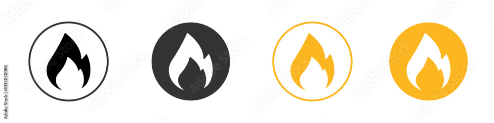 Flame fire icon black and white vector outline sign Flame fire icon black and white vector outline sign