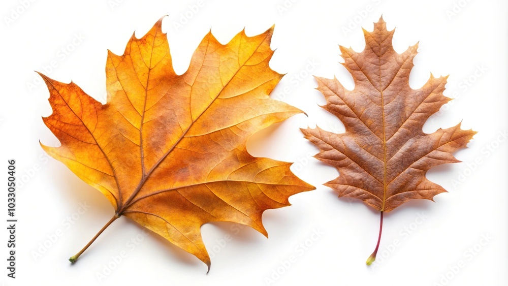 Close-up fallen oak and maple leaf isolated on white background Close-up fallen oak and maple leaf isolated on white background