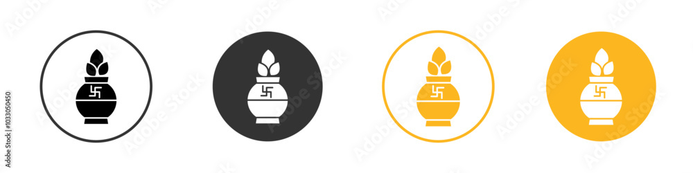 Kalash with coconut icon black and white vector outline sign Kalash with coconut icon black and white vector outline sign