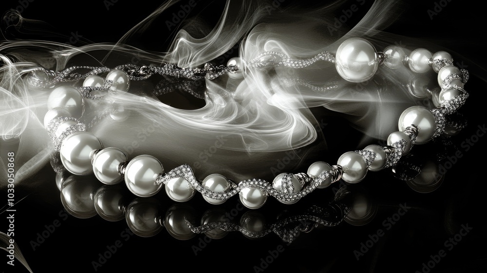 Elegant Pearl Necklace with Silver Accents and Smoke Elegant Pearl Necklace with Silver Accents and Smoke