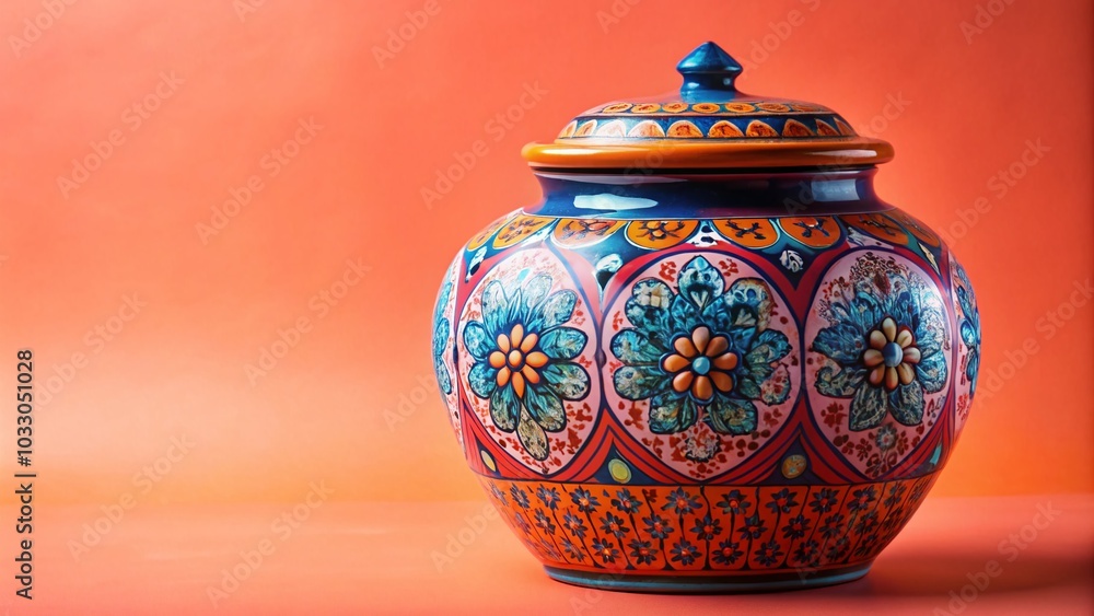 Bright Orange and Blue Pot on Pink Background - Vibrant Home Decor Photography Bright Orange and Blue Pot on Pink Background - Vibrant Home Decor Photography