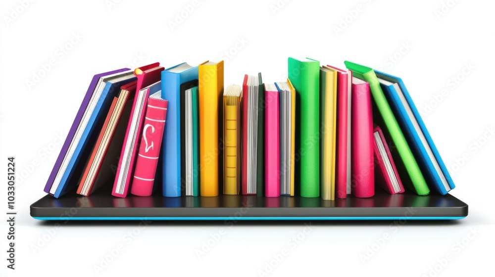 E-book reader with digital textbooks displayed, symbolizing modern educational technology, isolated on white background E-book reader with digital textbooks displayed, symbolizing modern educational technology, isolated on white background