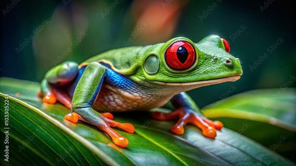 Captivating Green Frog with Red Eyes on Leaf - Nature's Colorful Wildlife Captivating Green Frog with Red Eyes on Leaf - Nature's Colorful Wildlife
