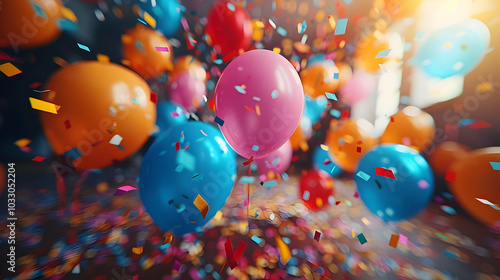 Colorful Balloons and Confetti Celebration 3D Illustration