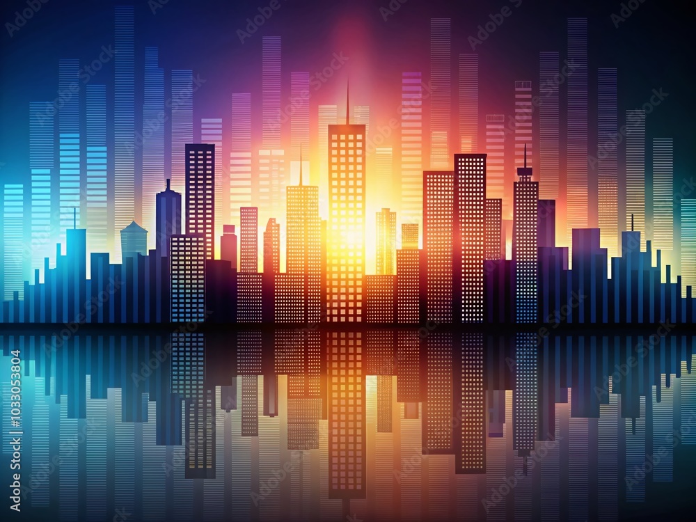 City Skyline Silhouette Graphic Equalizer Design for Music and Audio Themes City Skyline Silhouette Graphic Equalizer Design for Music and Audio Themes