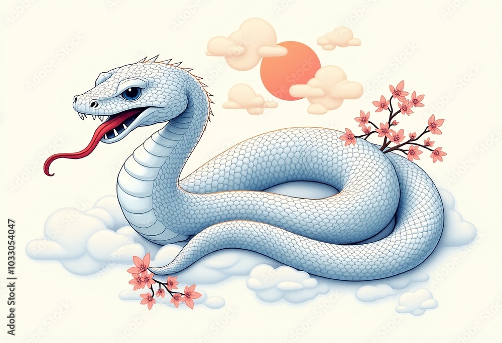 Serene Blue-Tinted White Snake Illustration: A Nature-Inspired Japanese Art Piece with Elegant Curves, Cherry Blossoms, and a Dreamy Pastel Background
Serene Blue-Tinted White Snake Illustration: A Nature-Inspired Japanese Art Piece with Elegant Curves, Cherry Blossoms, and a Dreamy Pastel Background