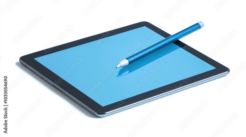 Touchscreen tablet with stylus, symbolizing interactive learning and digital education, isolated on white background Touchscreen tablet with stylus, symbolizing interactive learning and digital education, isolated on white background