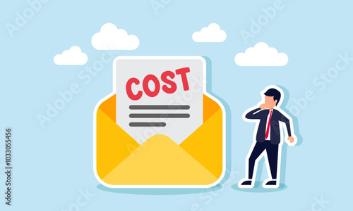 A businessman receives an email labeled COST, illustrating a notification about the company's cost report