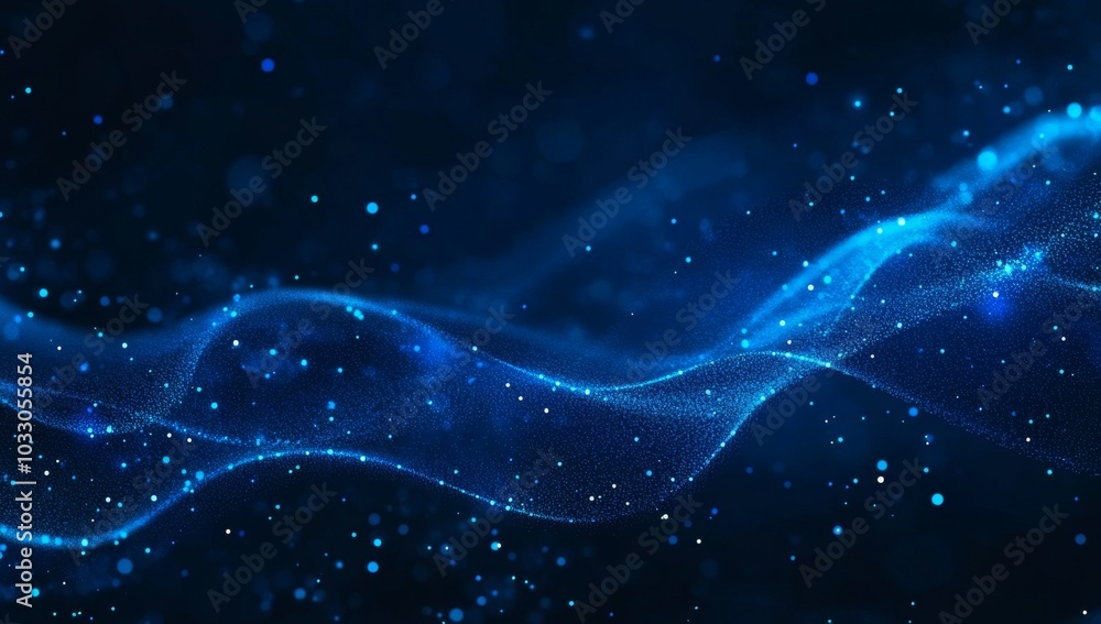 Abstract blue wave with glowing particles on a dark background. Abstract blue wave with glowing particles on a dark background.