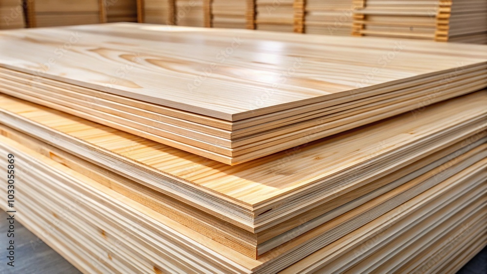 Stacked pine plywood sheets with shallow depth of field Stacked pine plywood sheets with shallow depth of field