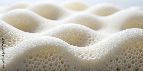 Extreme close-up curved fold of white rolled spongy foam material