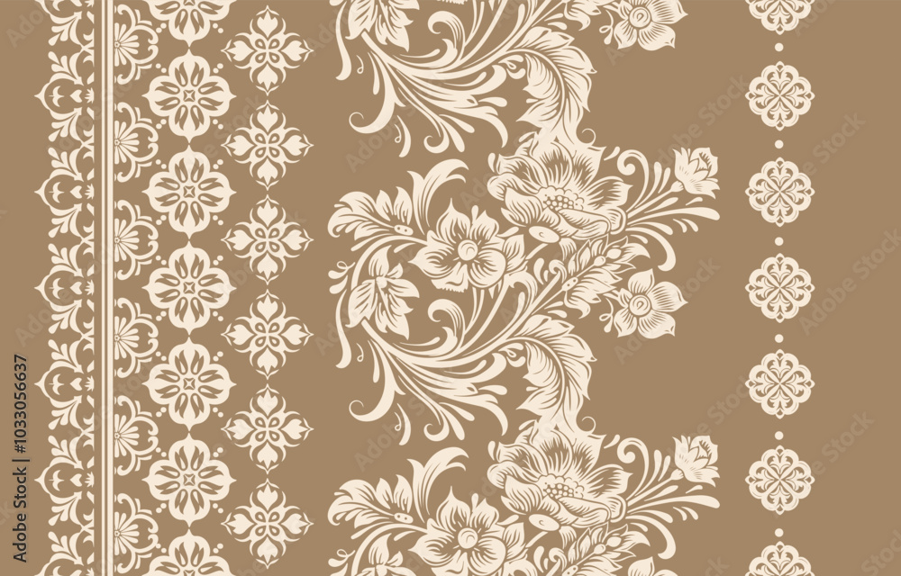 Fototapeta premium Abstract Traditional Scribble Style Hand Drawn Ikat Seamless Vector Pattern Trendy Fashion Colors Perfect for Allover Fabric Print or Wall Paper Damask Ethnic Concept Bright Orange White Tones