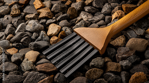 Gardening tool on rocky surface photo